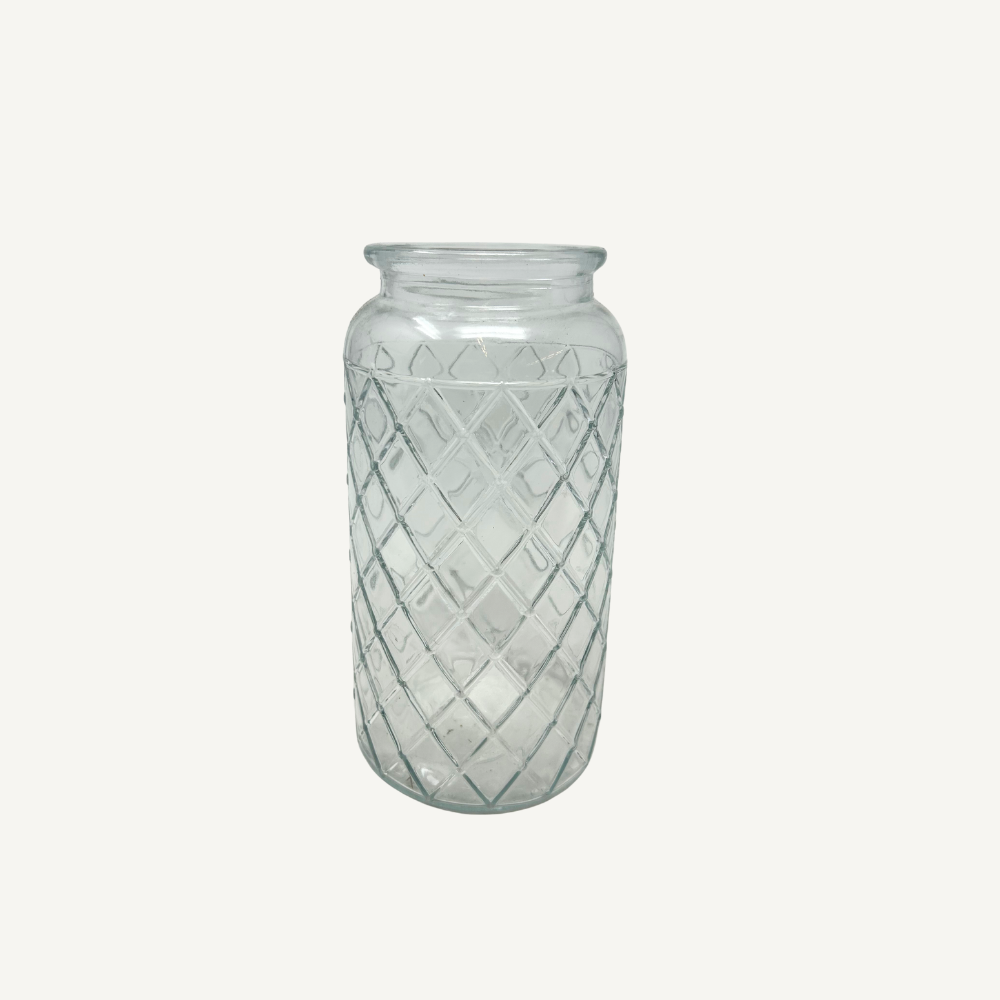 Glaswindlicht / Vase Klar – Rautenstruktur – 2 Größen