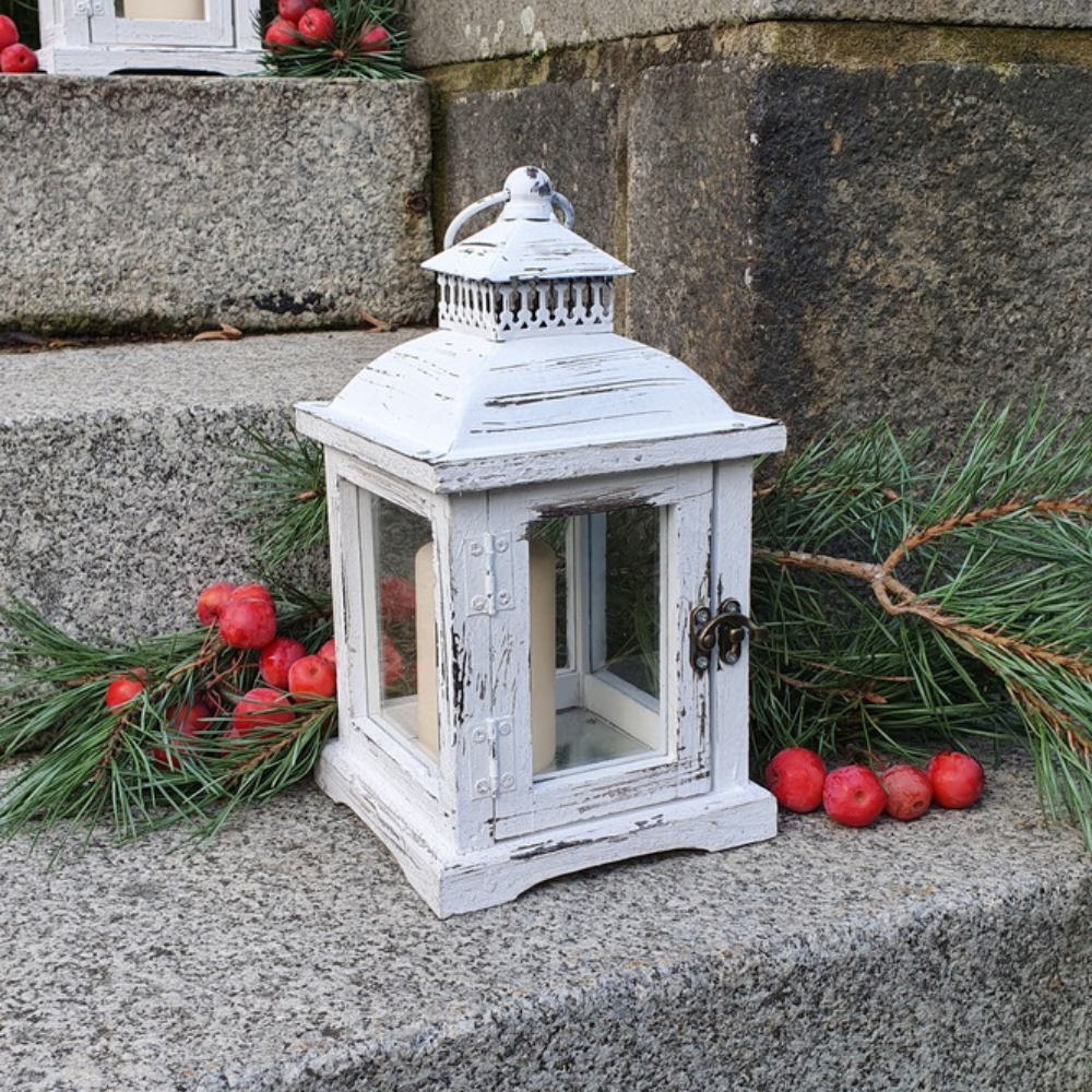 Laterne Holz „Vintage Weiß“ – Shabby Chic