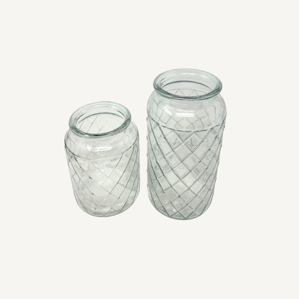Glaswindlicht / Vase Klar – Rautenstruktur – 2 Größen