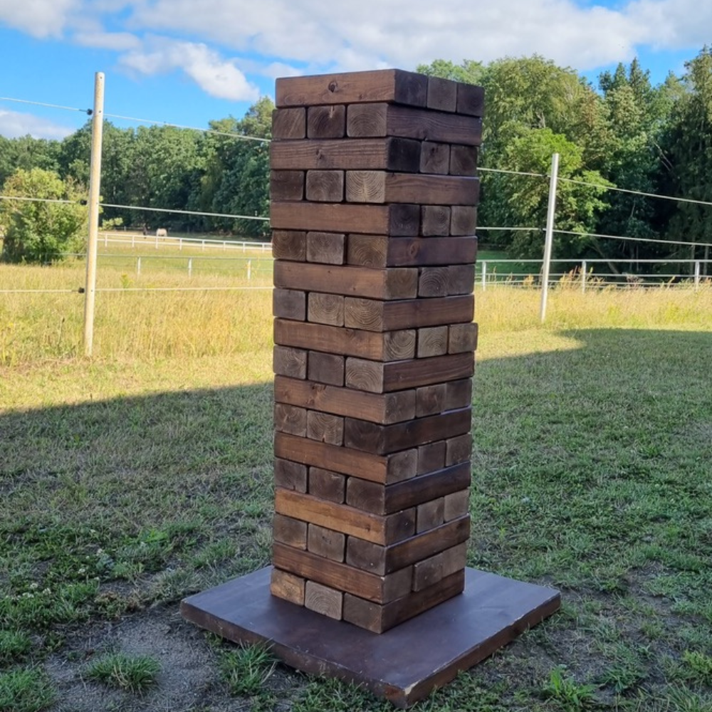 XXL Wackelturm mieten – Starthöhe 120cm – Eventspiel Highlight für Hochzeiten & Firmenfeiern