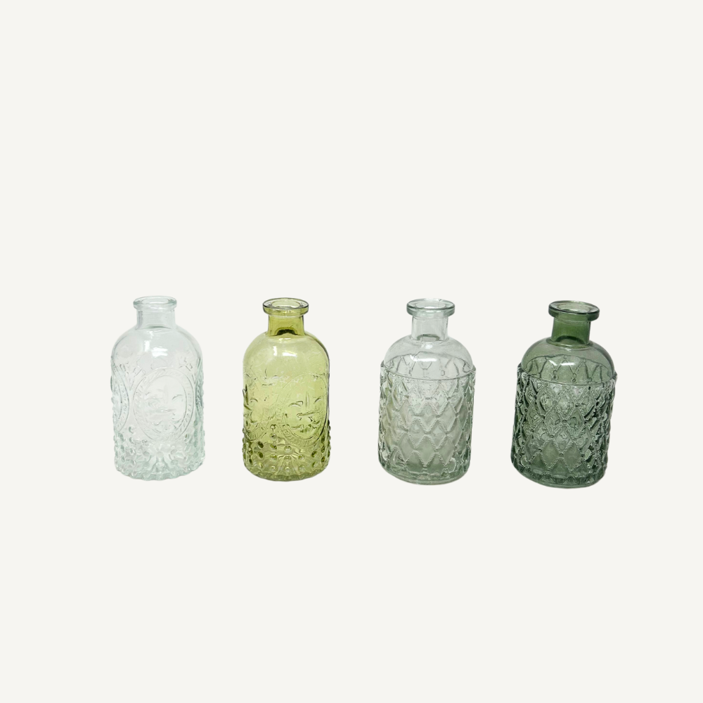 Glasflaschen-Vase mit Struktur Weiß & Grün 4 Varianten