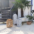 XL Laterne aus Rattan - Weiß - mit Windlicht/Kerze