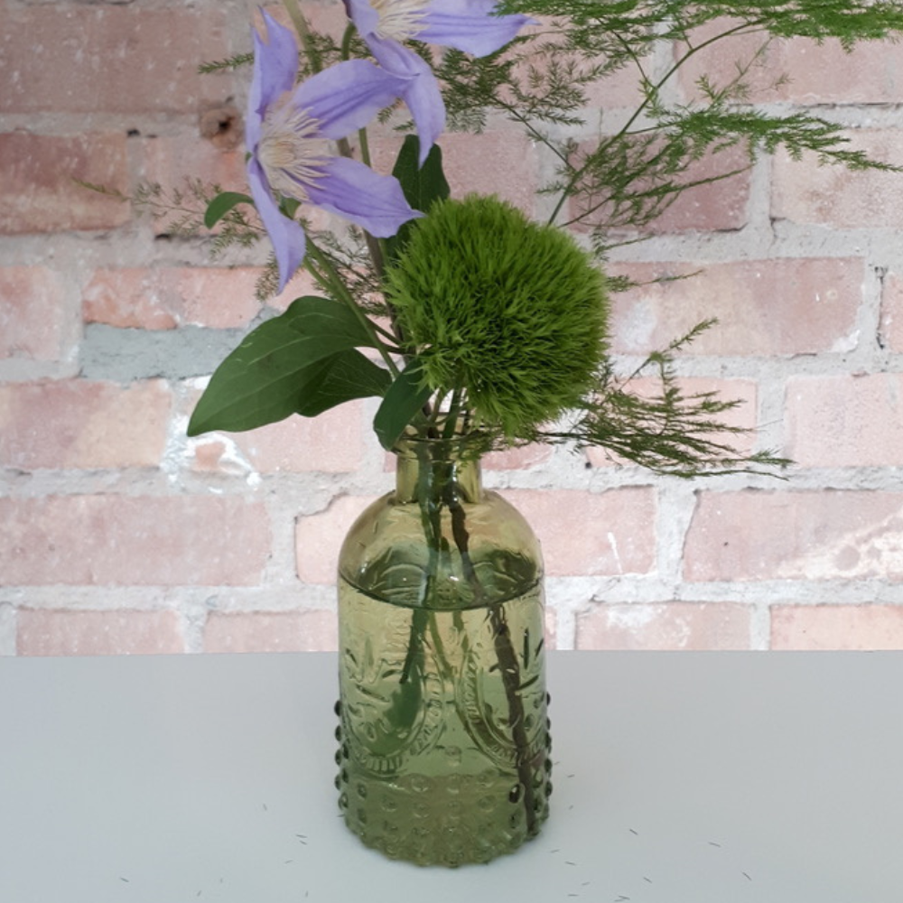 Glasflaschen-Vase mit Struktur Weiß & Grün 4 Varianten
