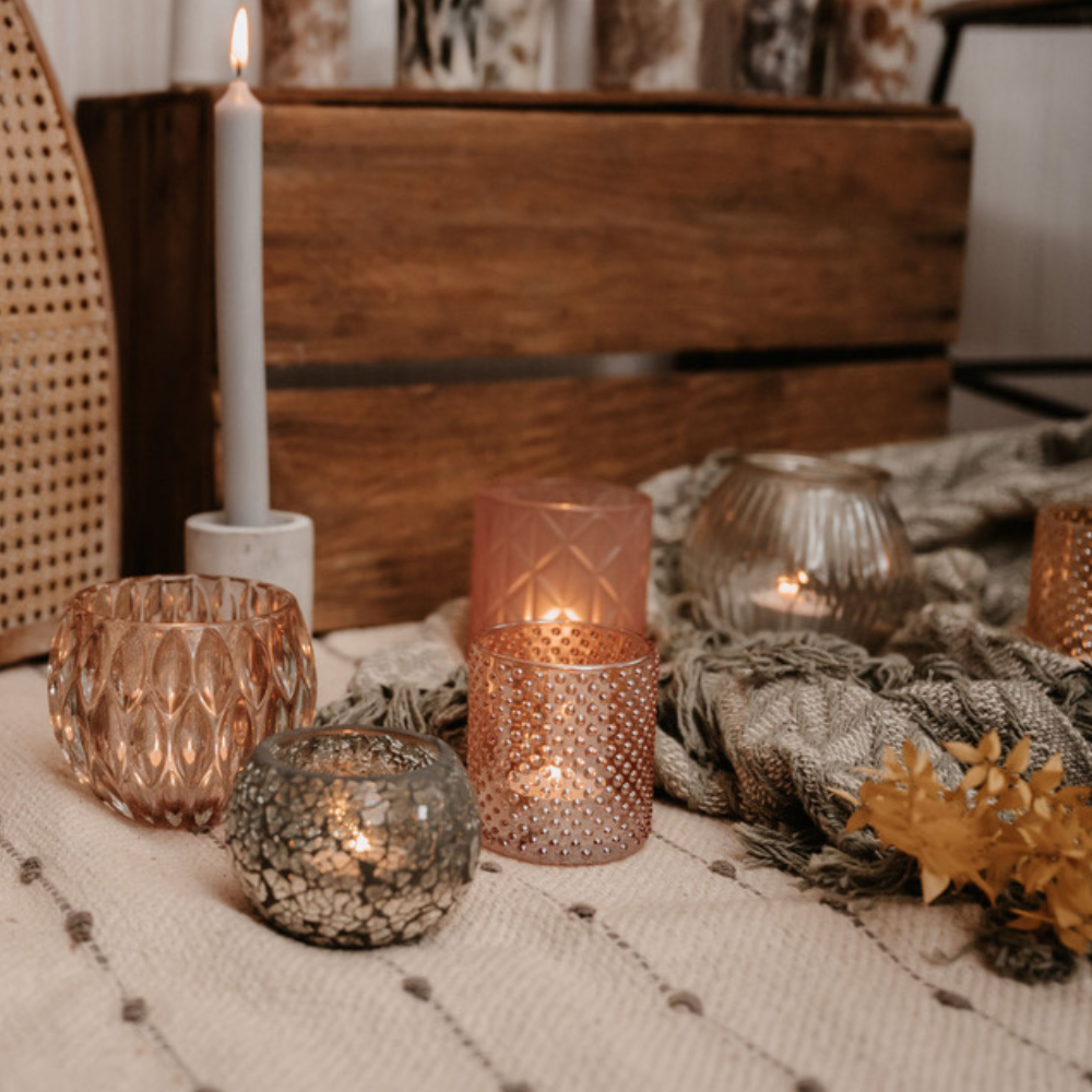 Teelichtglas Rosa und Orange mit Noppenstruktur mieten