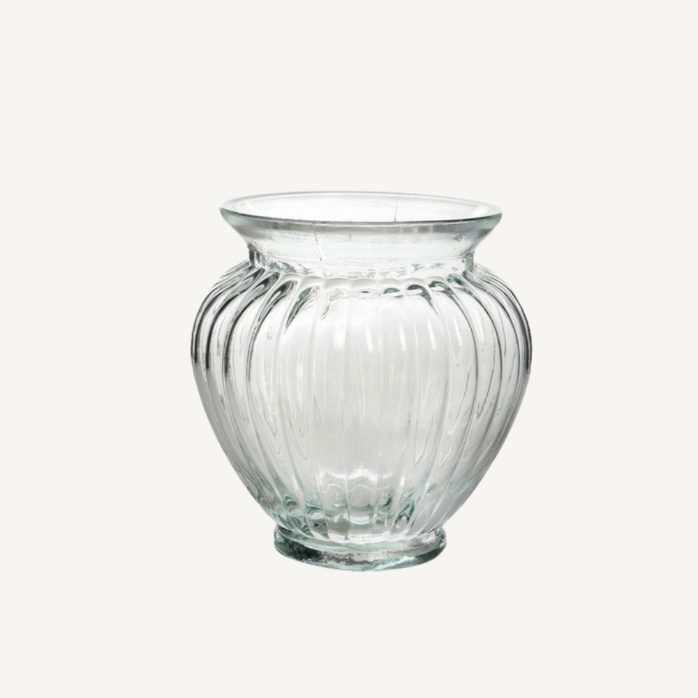 Glasvase mit Rillen 18 × 18 cm – strukturierte Tischvase