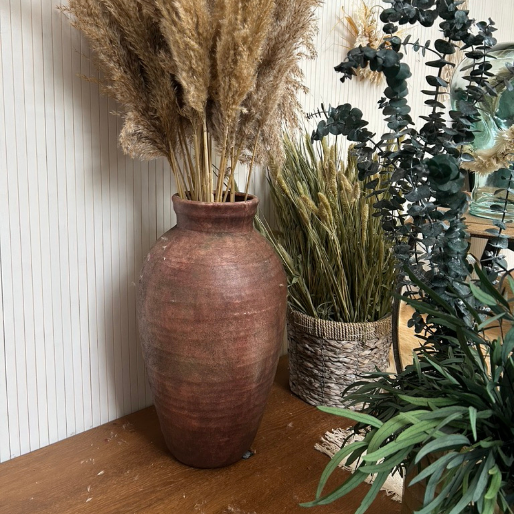 Große Terrakotta-Vase Braun im Vintage-Stil mieten
