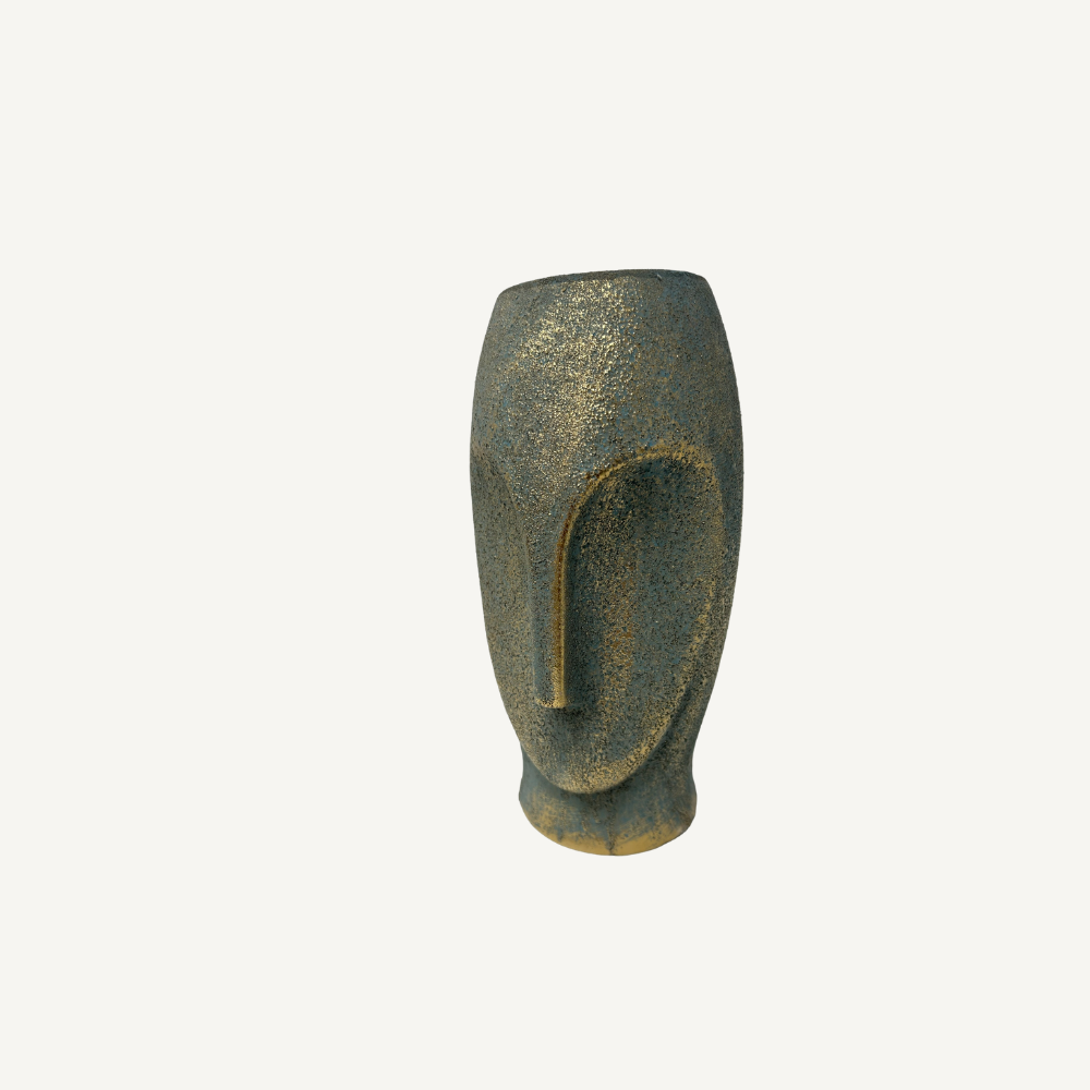 Vase mit Gesicht Petrol-Gold – strukturierte Oberfläche – 3 Größen