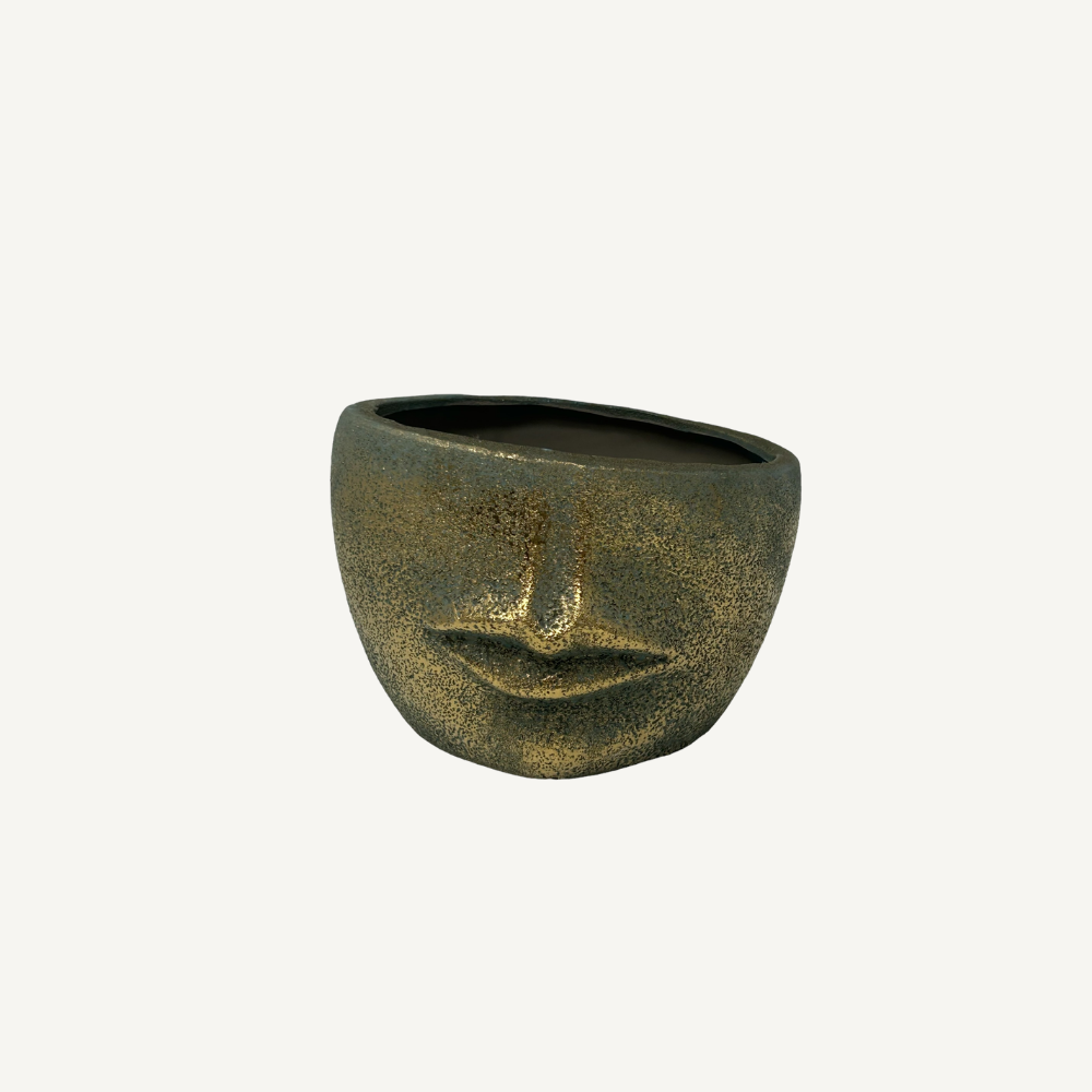 Vase mit Gesicht Petrol-Gold – strukturierte Oberfläche – 3 Größen