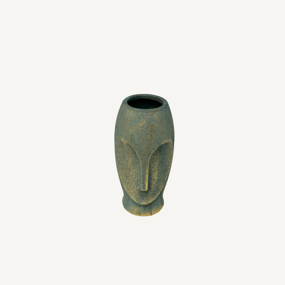Vase mit Gesicht Petrol-Gold – strukturierte Oberfläche – 3 Größen