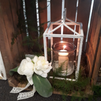 Windlicht Vintage Metall-Laterne mit Glas weiß für Kerze