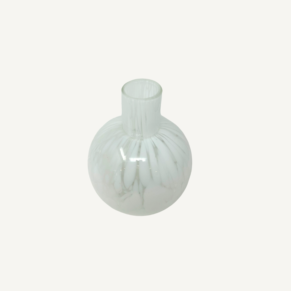 Glasvase Murano-Optik Weiß – Kugelform – 2 Größen