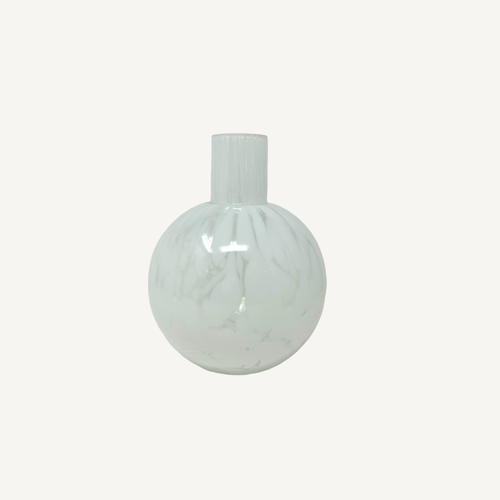 Glasvase Murano-Optik Weiß – Kugelform – 2 Größen