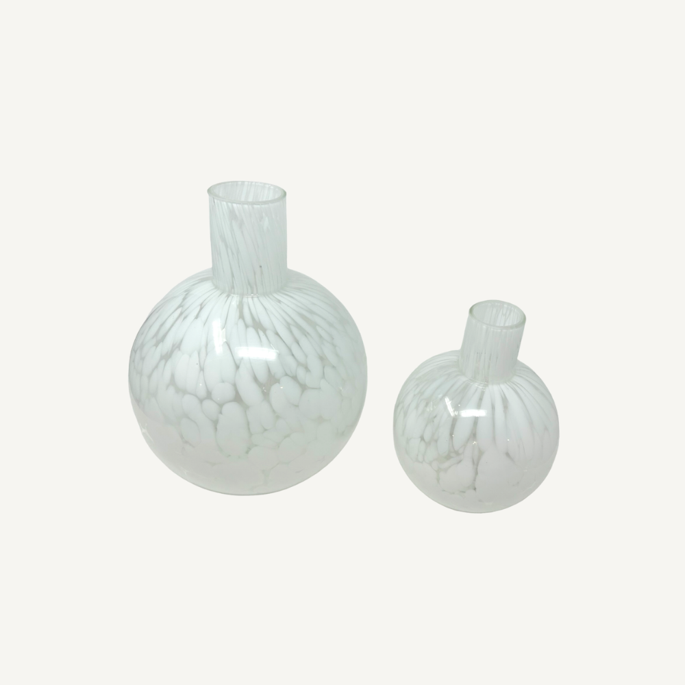 Glasvase Murano-Optik Weiß – Kugelform – 2 Größen