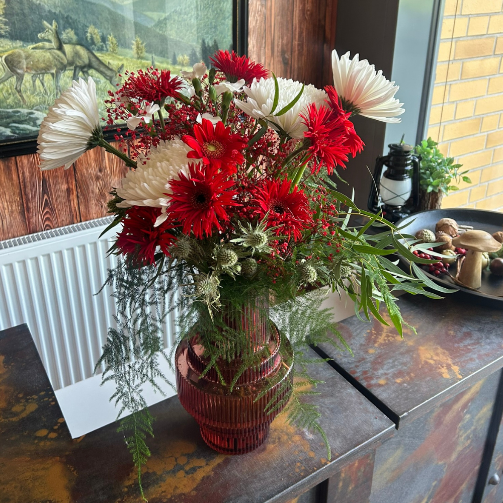 Design-Glasvase Rot – gerippte Struktur – 2 Größen