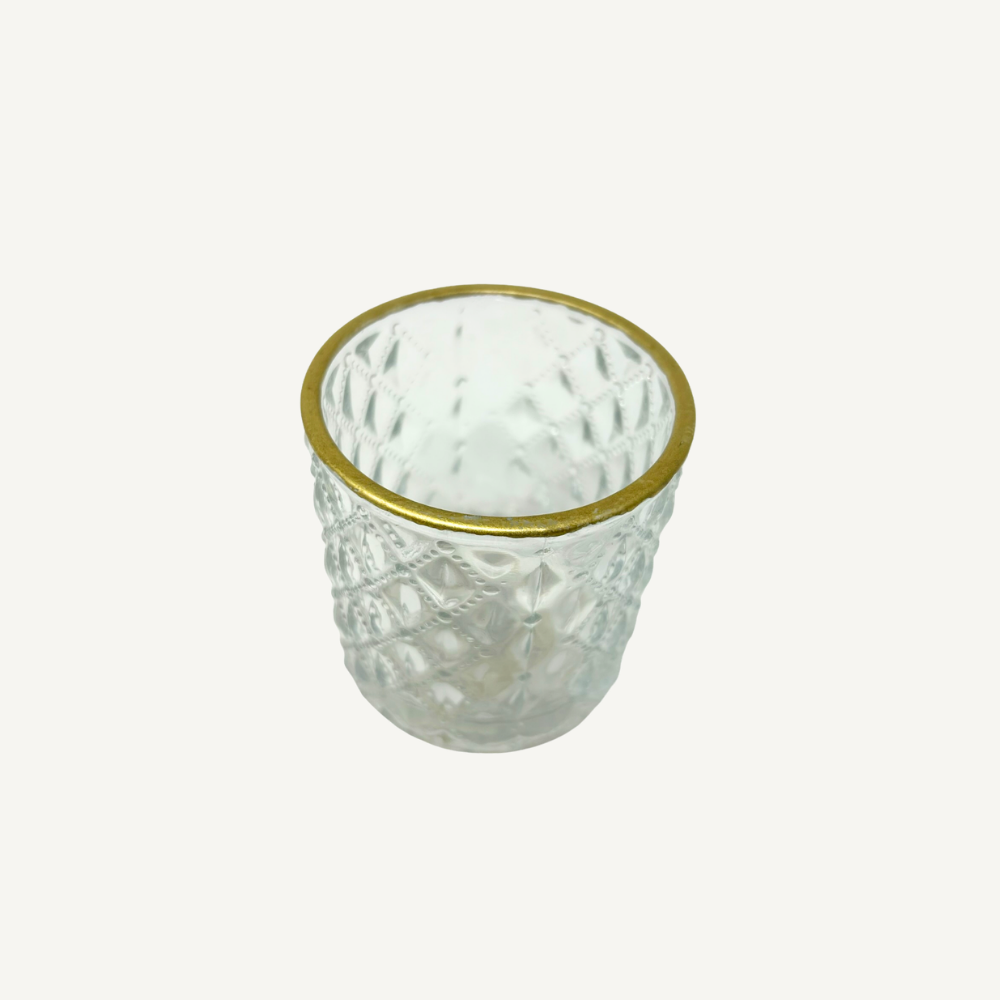 Teelichtglas Weiß mit Goldrand
