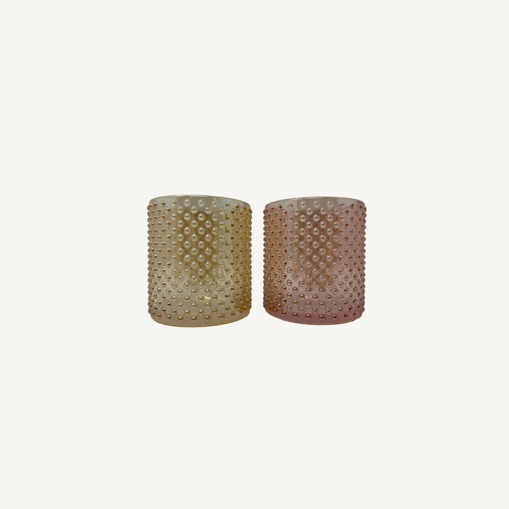 Teelichtglas Rosa und Orange mit Noppenstruktur mieten