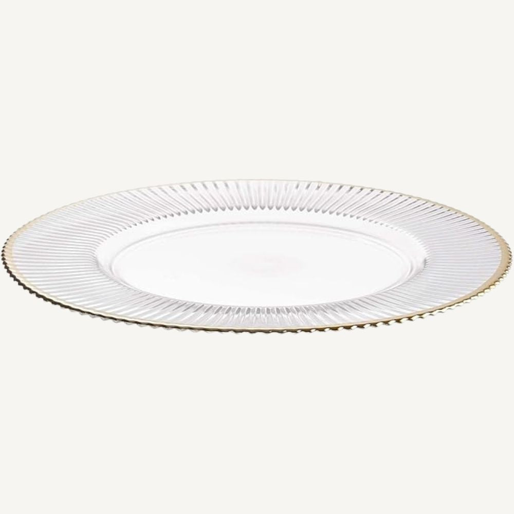 Glasteller „Rillen“ – Platzteller klar mit Goldrand