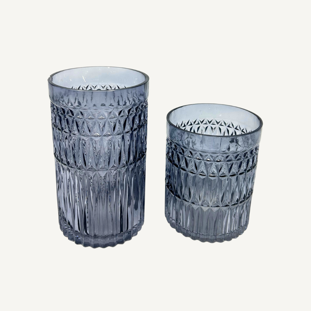 Glasvase & Windlicht Blau – strukturiertes Design – 2 Größen
