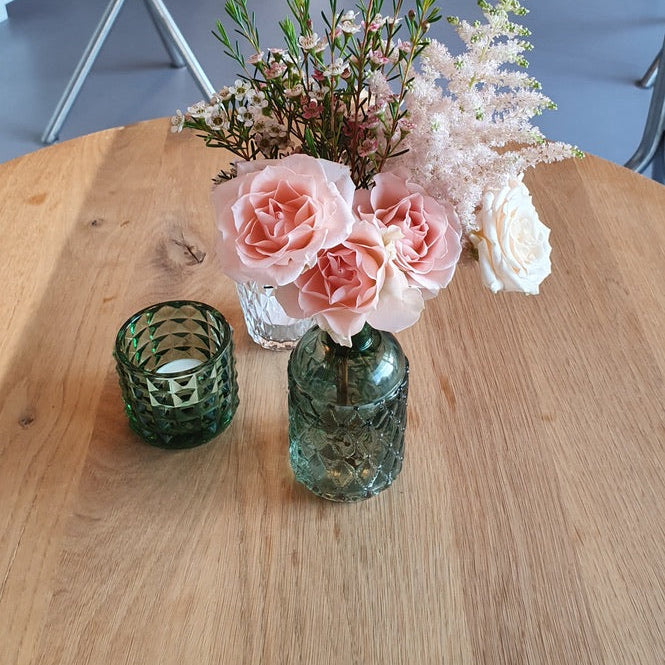 Glasflaschenvase mit Struktur – Flaschengrün (klein)