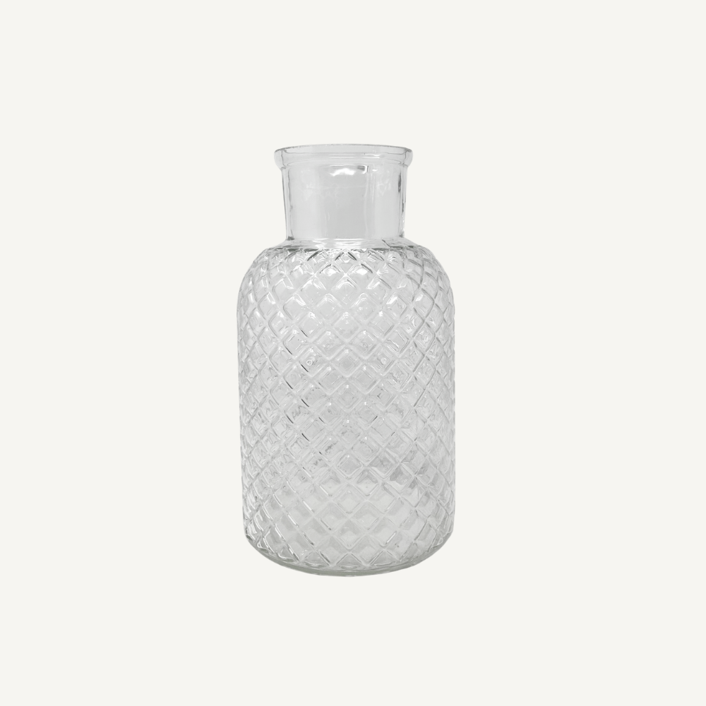 große Glasvase Rautenstruktur, Weißglas