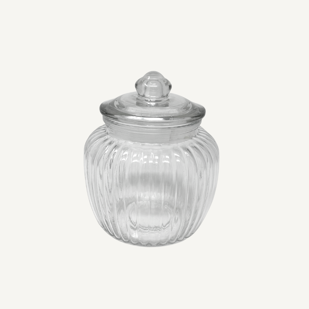 Candyglas mit Deckel – gerippte Glasoptik – 2 Größen