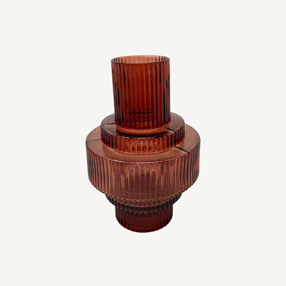 Design-Glasvase Rot – gerippte Struktur – 2 Größen