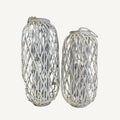 Laterne aus Rattan mit Windlichtglas für Kerze – Naturweiß - 2 Größen