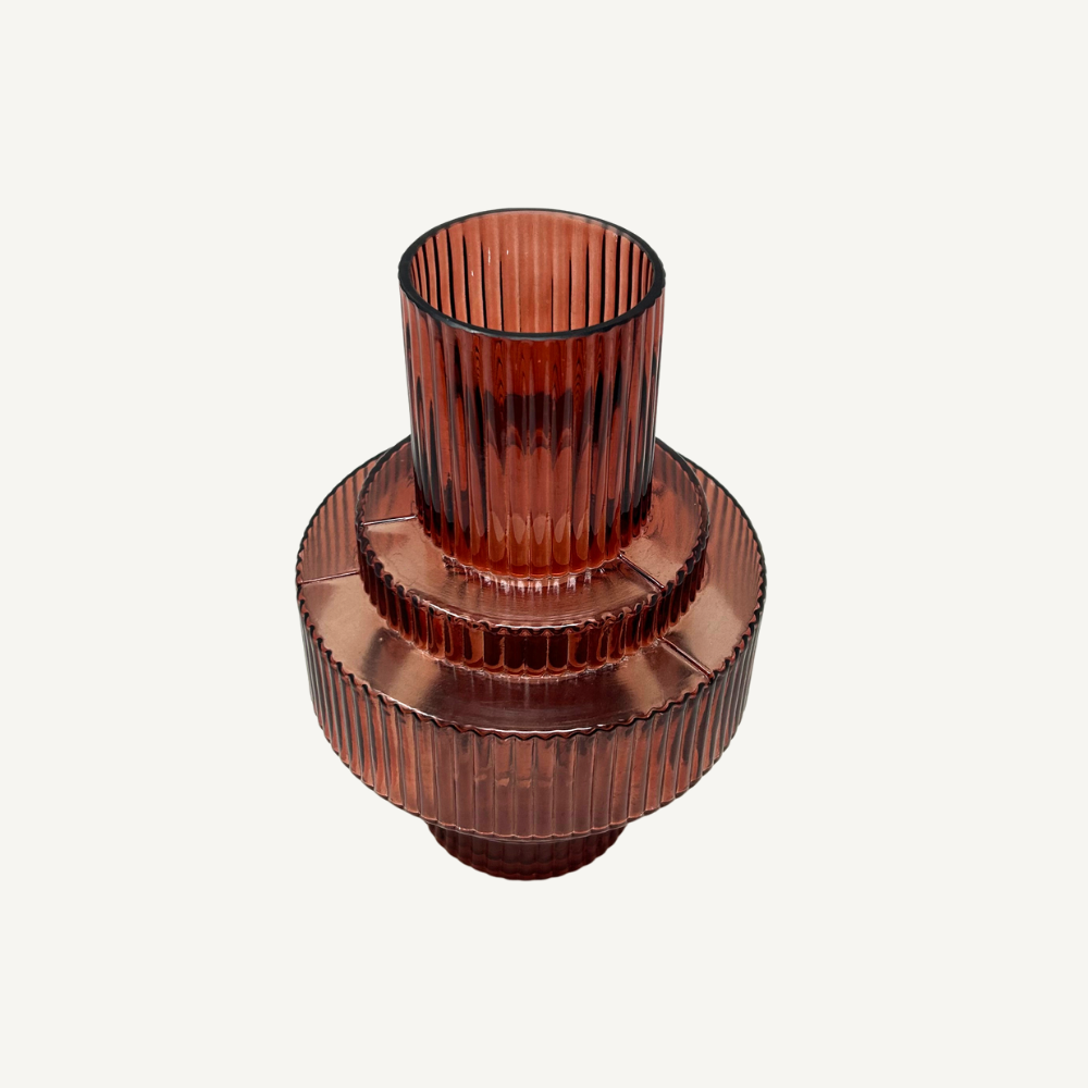 Design-Glasvase Rot – gerippte Struktur – 2 Größen