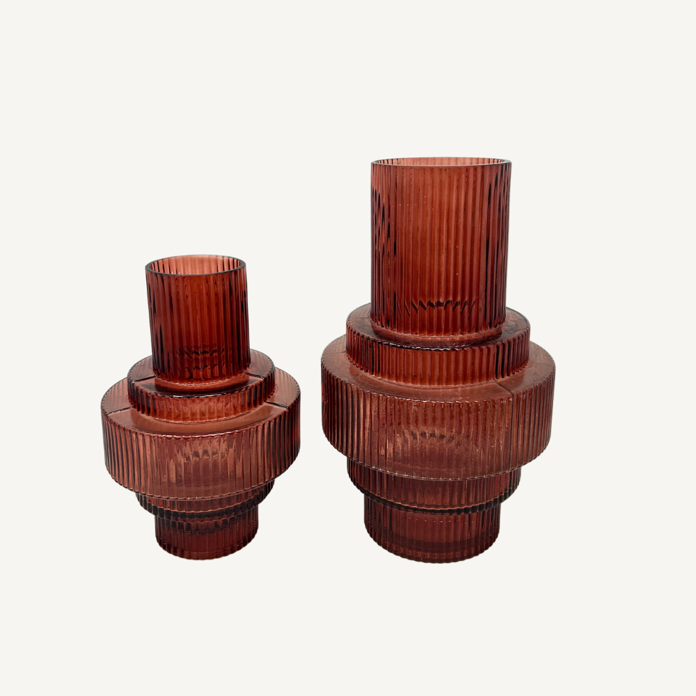Design-Glasvase Rot – gerippte Struktur – 2 Größen