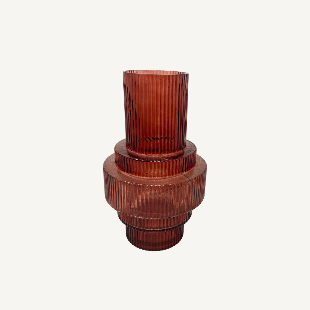 Design-Glasvase Rot – gerippte Struktur – 2 Größen