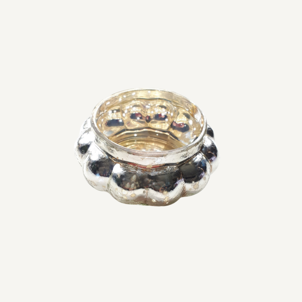 Teelichtglas Antik-Silber – rund & facettiert
