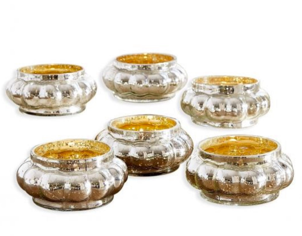 Teelichtglas Antik-Silber – rund & facettiert