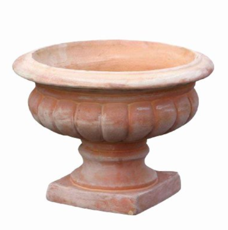 Terrakotta-Pflanzschale auf Sockel – klassische Gartenurne