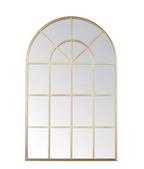 Goldener Bogenspiegel in Fensteroptik – Sprossenspiegel im Atelierstil