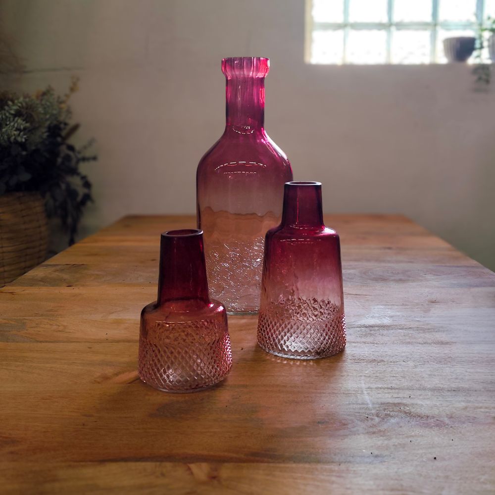 Glasvasen Set Beere–Rosé – Farbverlauf – 3 Größen